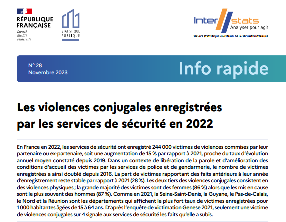 Les violences conjugales enregistrées par les services de sécurité en 2022 – Ministère de l’Intérieur